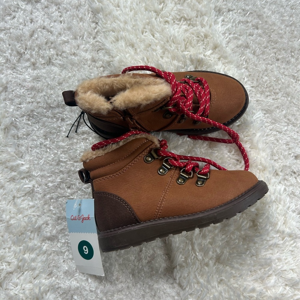 Cat & Jack Tan Boots with Red Laces